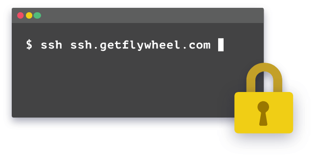 An illustration of a computer terminal creating an ssh connection with a padlock illustration on top.